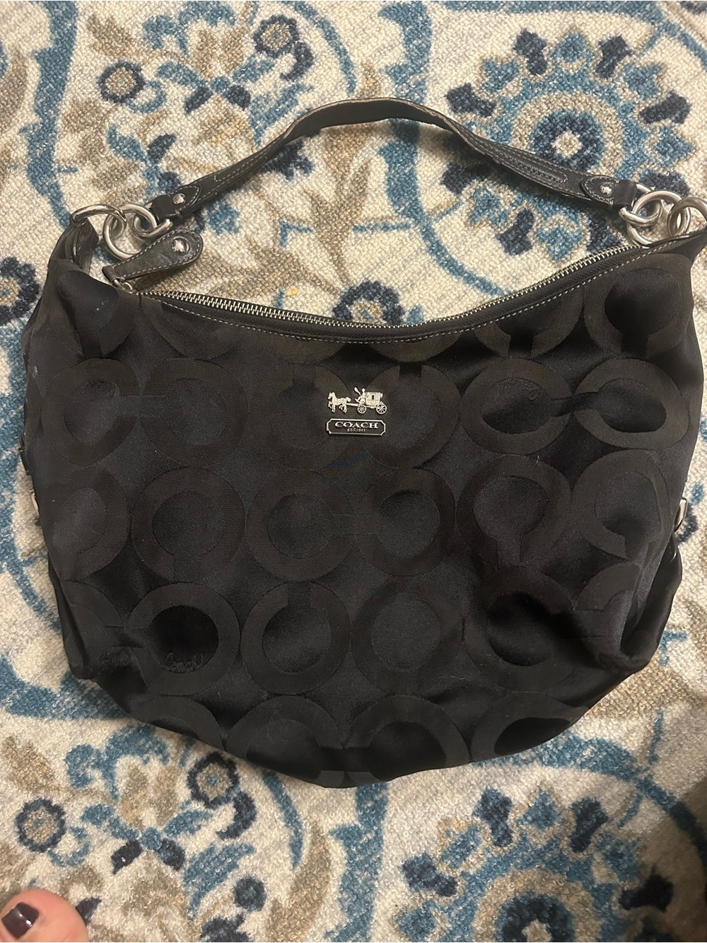 Coach Signature C Black Shoulder Bag – Purple Satin Interior